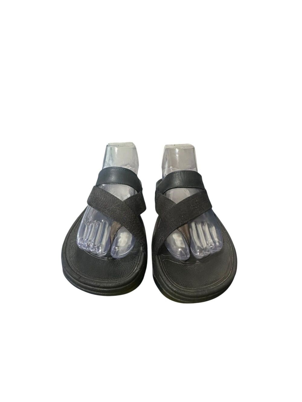 FitFlop Solid Leather Slide Sandals Black Crisscross Chunky Comfy Size 7M Women